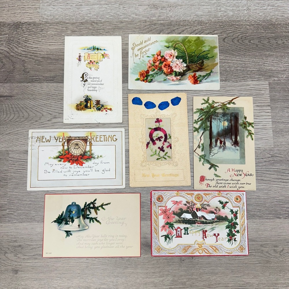 Vintage Postcard Lot 7pc Antique New Year Greetings Early 1900s Divided Back